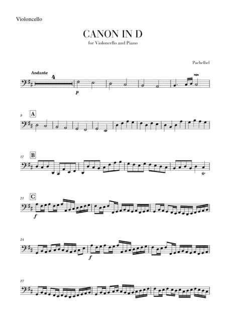 Canon in D for Cello (arr. Cadenza Editions)