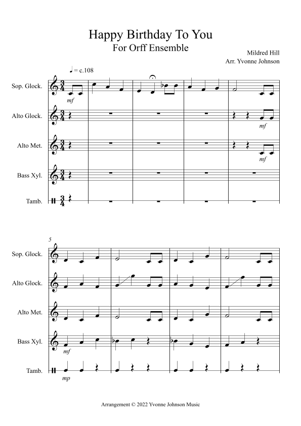 Happy Birthday To You - For Orff Ensemble (arr. Yvonne Johnson)