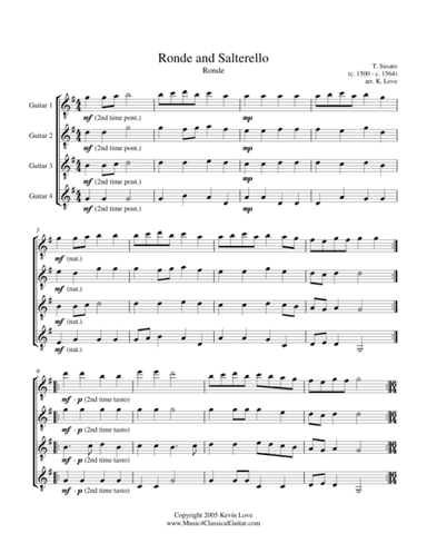 Ronde and Salterello (Guitar Quartet) - Score and Parts (arr. Kevin Love)