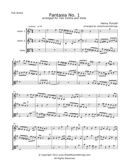 Purcell, H. - Fantasia No.1 for Two Violins and Viola (arr. Linda M. Scott)