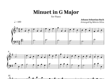 Minuet in G Major - for Piano - easy sheet music (arr. Márcio Silva)
