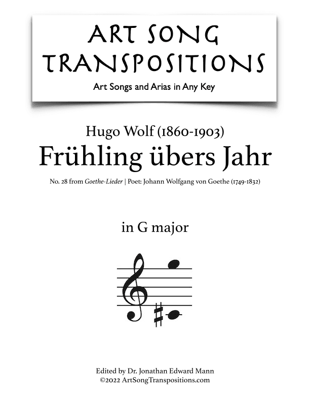 WOLF: Frühling übers Jahr (transposed to G major) (arr. ArtSongTranspositions.com)