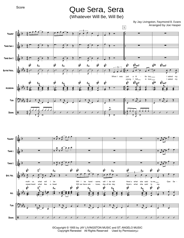 Que Sera, Sera (whatever Will Be, Will Be) (arr. Joseph Hasper)
