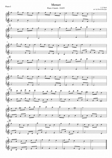 Bach: Menuet (EASY) - Piano Duet: 4 hands (arr. David Kocijan)
