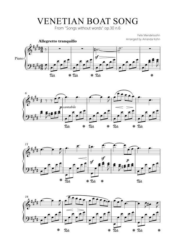 Venetian Boat song  op.30 n.6 (C#m) (arr. Amanda Kohn)