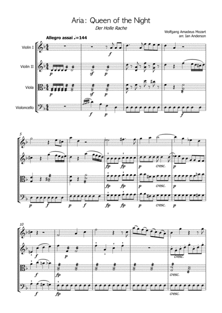 Mozart: Queen of the Night Aria / Der Holle Rache (string quartet) (arr. Ian Anderson)