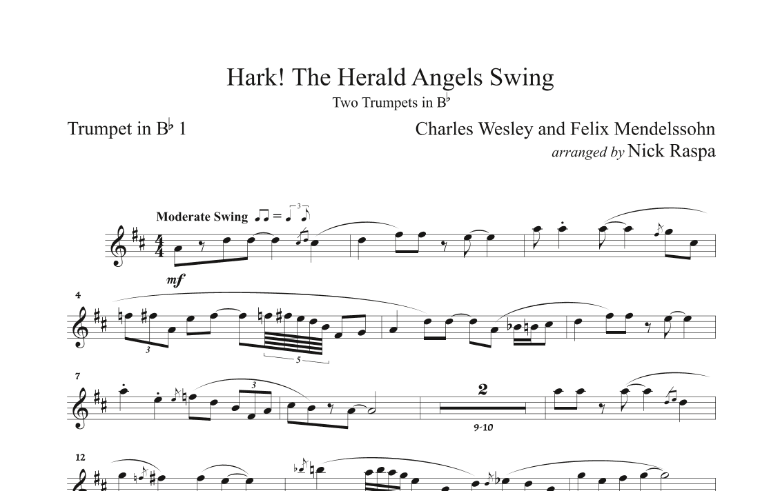 Hark! The Herald Angels Swing (Two B Flat Trumpets) Trumpet 1 part (arr. Nick Raspa)