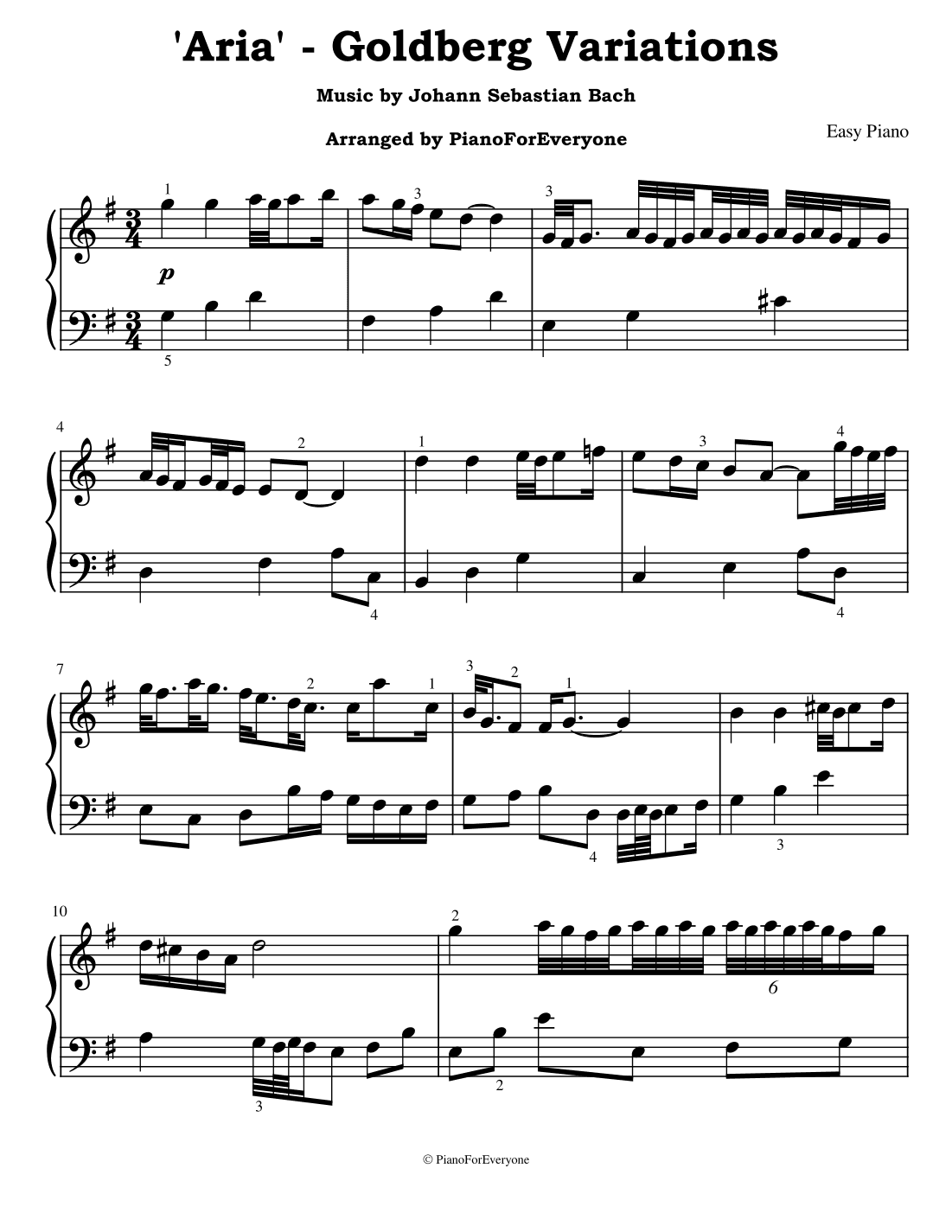 'Aria' from the Goldberg Variations - Bach (Easy Piano) (arr. PianoForEveryone)