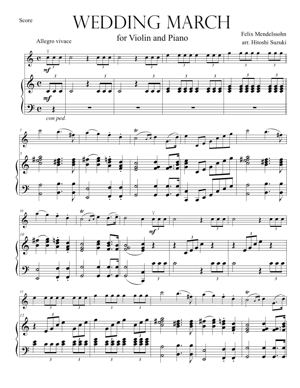Wedding March for Violin-Piano Duo (arr. Hitoshi Suzuki)