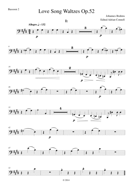 Brahms - Love Song Waltzes Op.52 for Choir and Chamber Orchestra - Bassoon 2 (arr. Adrian Connell)