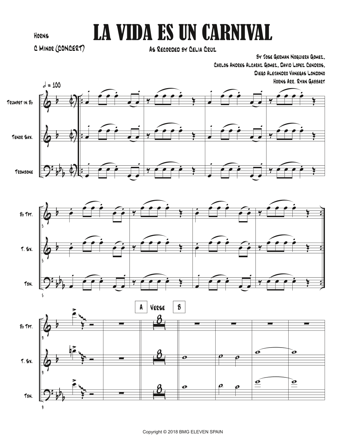 La Vida Es Un Carnival (arr. Ryan Gabbart)