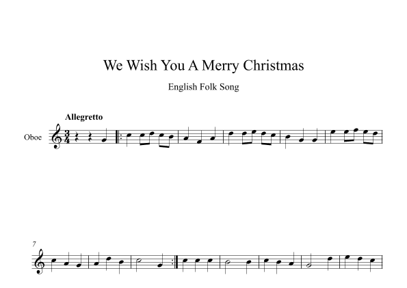 We Wish You A Merry Christmas - English Folk Song (Oboe) (arr. Digital Book Music)