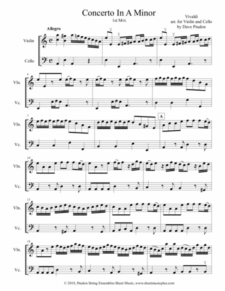 Vivaldi Concerto in A Minor, 1st mvt. for Violin and Cello (arr. Dave Prudon)