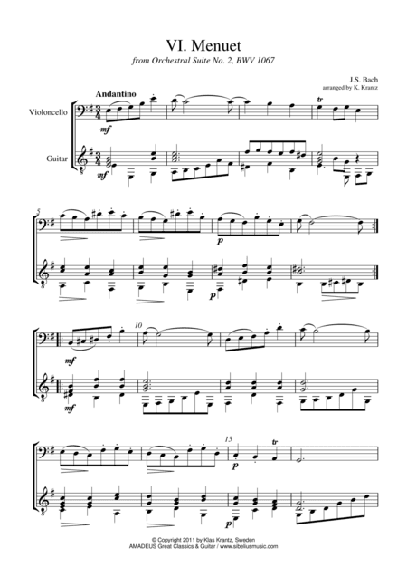 Menuet Suite 2 BWV 1067 for cello and guitar (arr. K. Krantz)