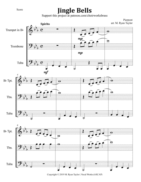 Jingle Bells for Brass Trio (Trumpet, Trombone, Tuba) (arr. M. Ryan Taylor)