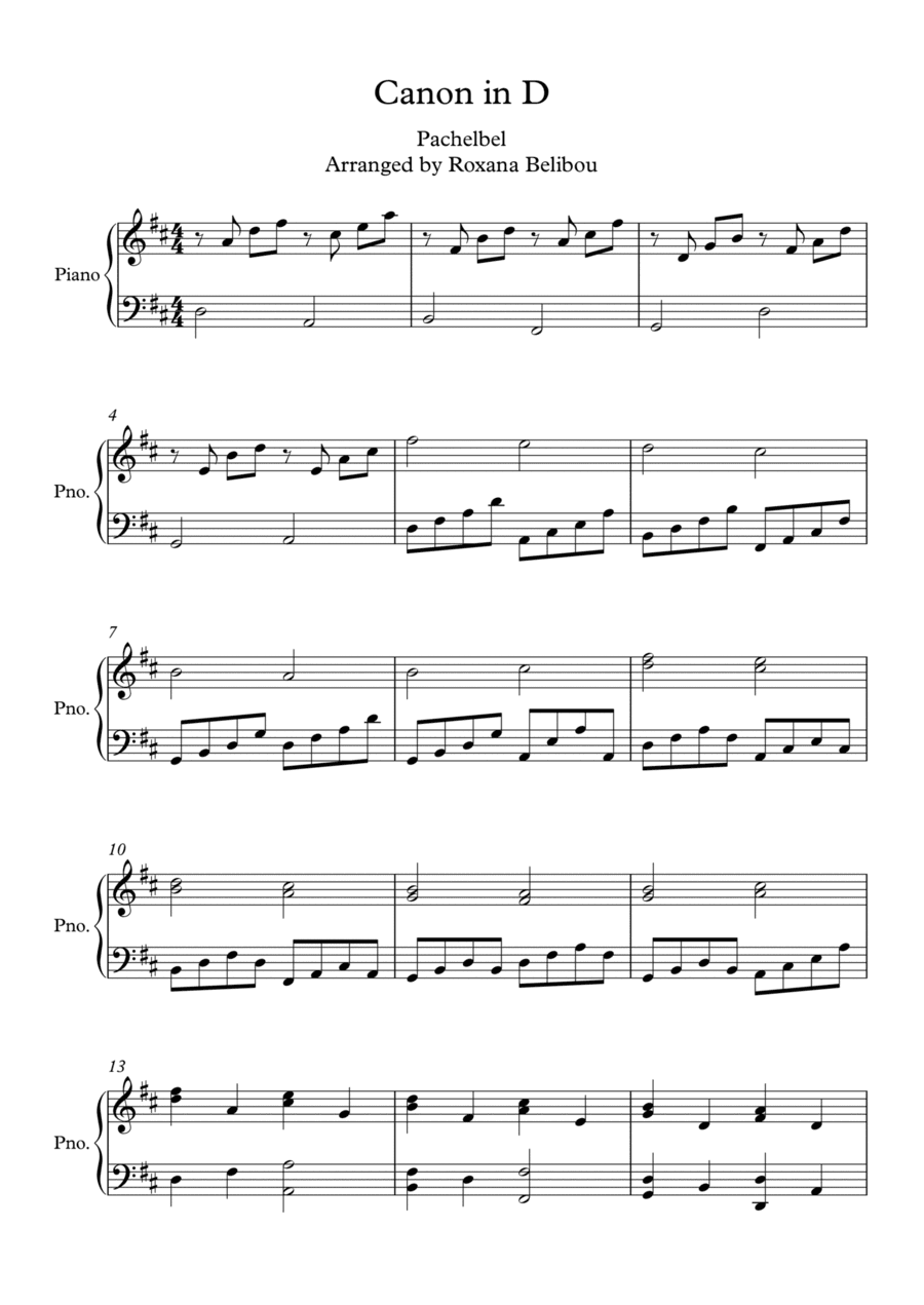 Canon in D by Pachelbel Piano (arr. Roxana Belibou)
