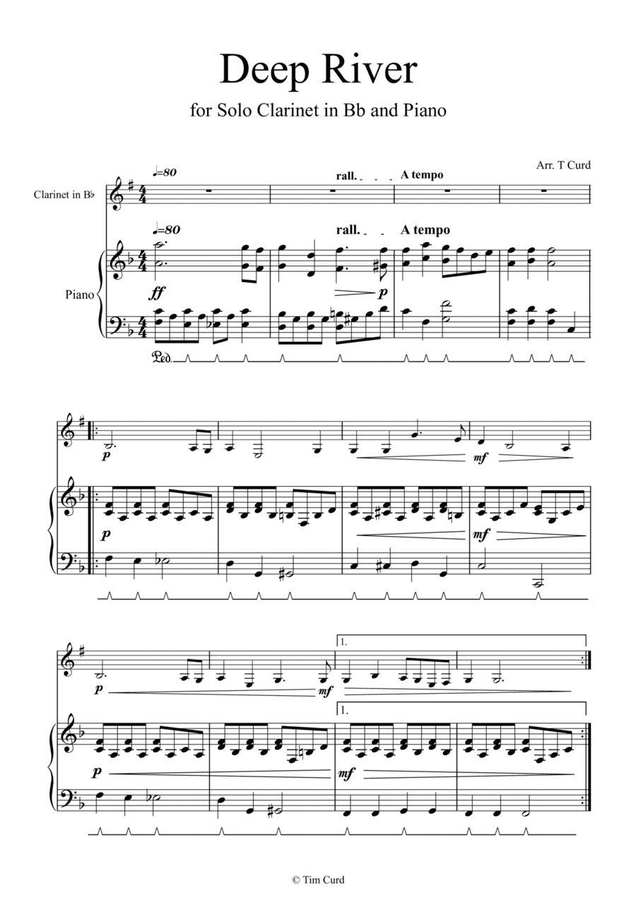 Deep River for Solo Clarinet in Bb and Piano (arr. Tim Curd)