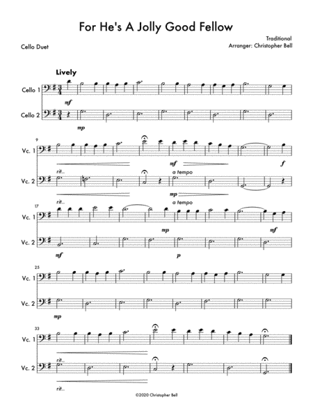For He's A Jolly Good Fellow (Cello Duet) (arr. Christopher Bell)