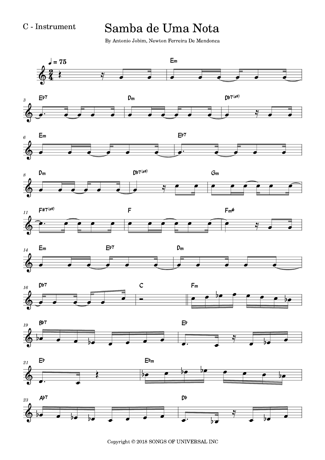 One Note Samba (samba De Uma Nota So) (arr. Fabio Eduardo de Oliveira)