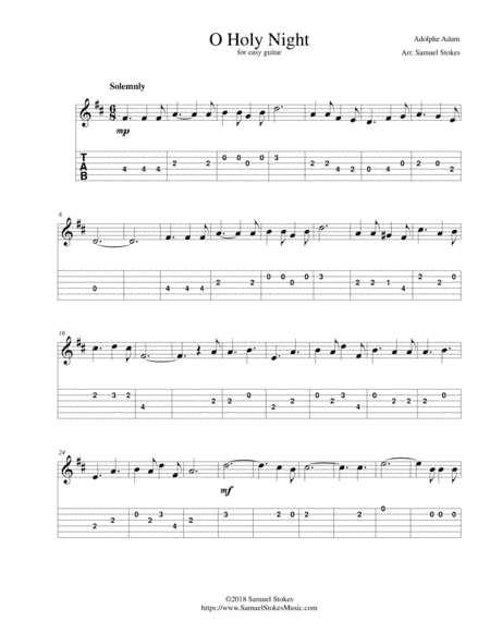 O Holy Night - for easy guitar with TAB (arr. Samuel Stokes)