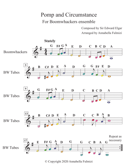 "Pomp and Circumstance" graduation song for BOOMWHACKERS ensemble (arr. Annabella Fulmizi (Annabella Cervero))