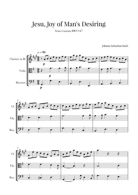 Bach - Jesu, Joy of Man's Desiring for Clarinet, Viola and Bassoon (arr. Cadenza Editions)