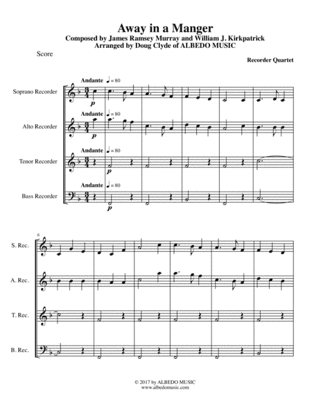 Away in a Manger for Recorder Quartet (arr. Doug Clyde)