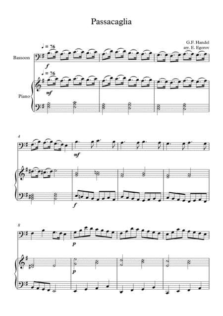 Passacaglia, Handel-Halvorsen, For Bassoon & Piano (arr. Eugene Egorov)