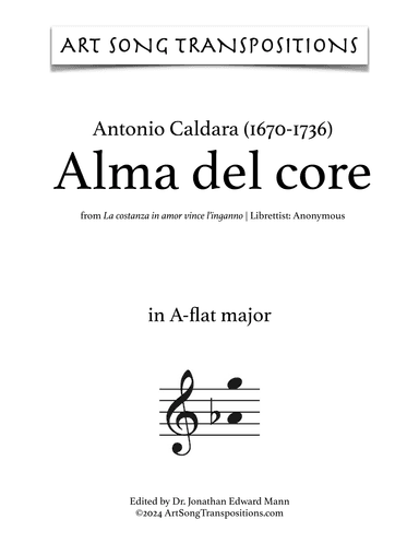 CALDARA: Alma del core (transposed to A-flat major) (arr. ArtSongTranspositions.com)