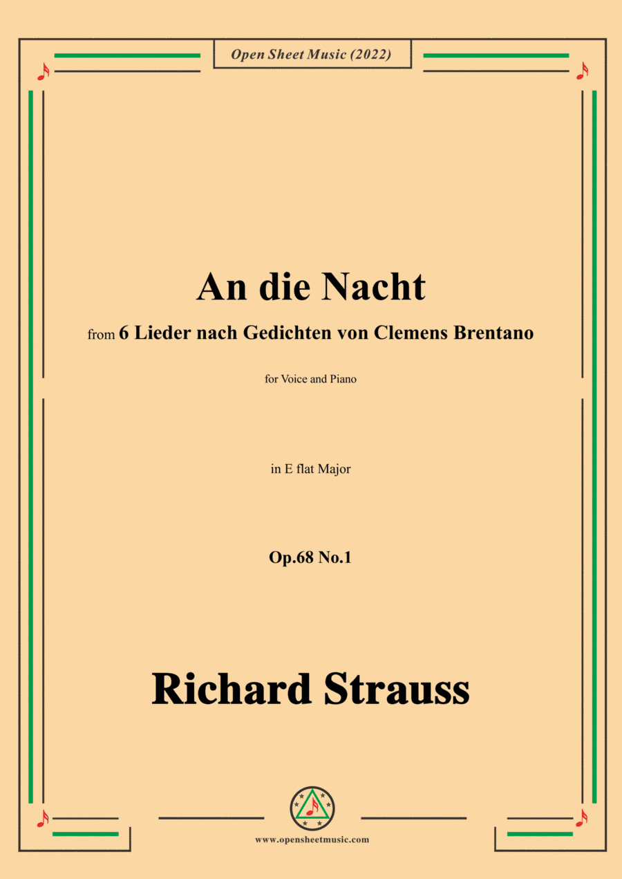 Richard Strauss-An die Nacht,in E flat Major,Op.68 No.1,for Voice and Piano (arr. Open Cloud)