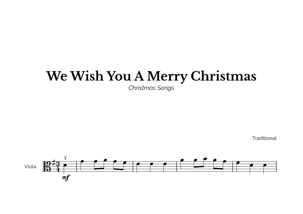 We Wish You A Merry Christmas for Easy Viola Solo (arr. Marcos Soares)
