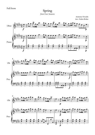 Spring (from Four Seasons of Antonio Vivaldi) for Oboe Solo and Piano Accompaniment (arr. Fabio Britto)