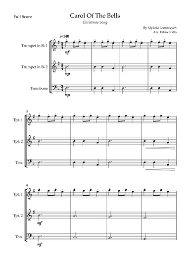 Carol Of The Bells (Christmas Song) for Brass Trio (arr. Fabio Britto)