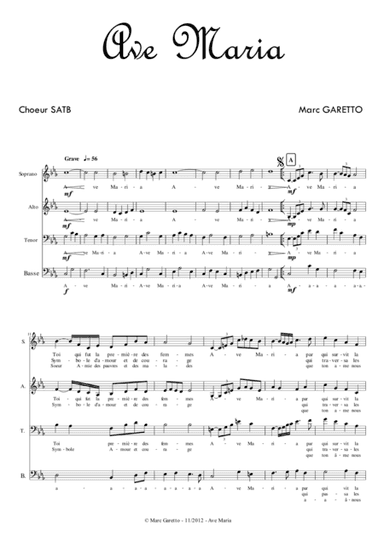 AVE MARIA - Marc GARETTO for SATB Choir
