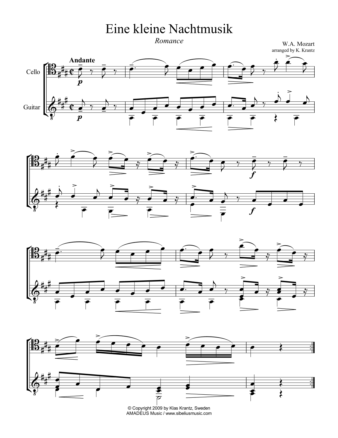 Romance from Eine kleine Nachtmusik for cello and guitar (arr. K. Krantz)