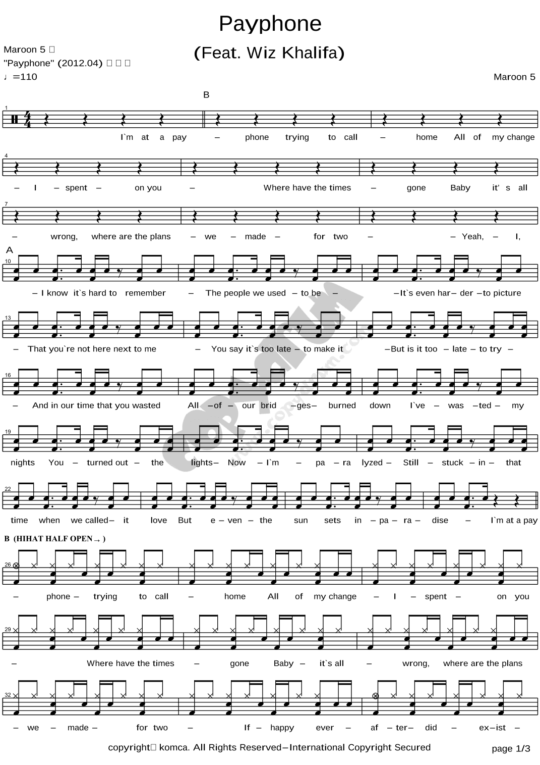 Payphone (arr. COPYDRUM)