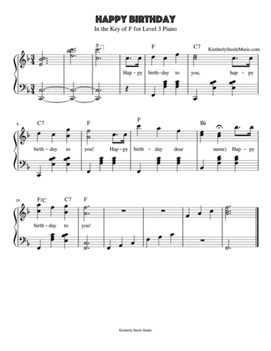 Happy Birthday For Level 3 Piano with lyrics (arr. Kimberly Steele)