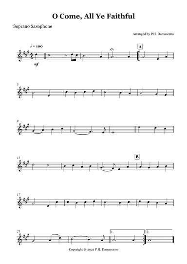 O Come, All Ye Faithful - Soprano Saxophone Solo (arr. P.H. Damasceno)