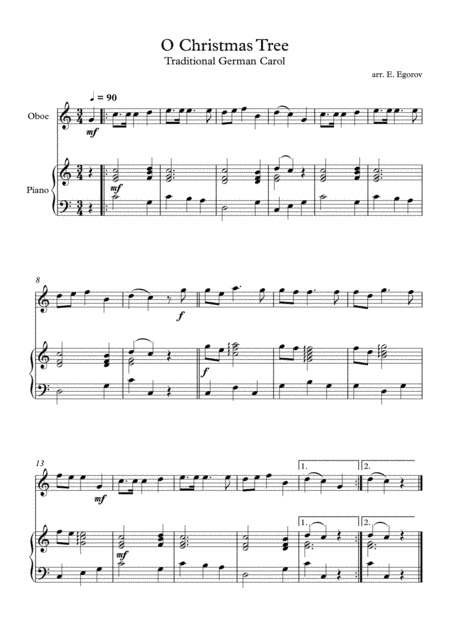 O Christmas Tree, Traditional German Carol, For Oboe & Piano (arr. Eugene Egorov)