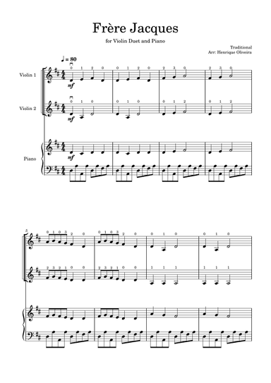 Frère Jacques (Violin Duet and Piano) - Beginner Level (arr. Henrique Oliveira)