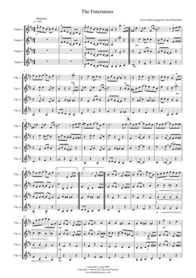 The Entertainer for Violin Quartet (arr. David Burndrett)