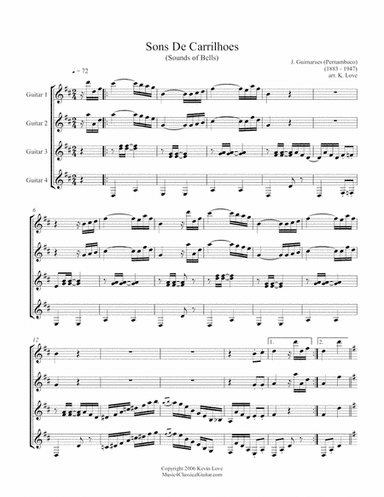 Sons de Carrilhões (Guitar Quartet) - Score and Parts (arr. K. Love)