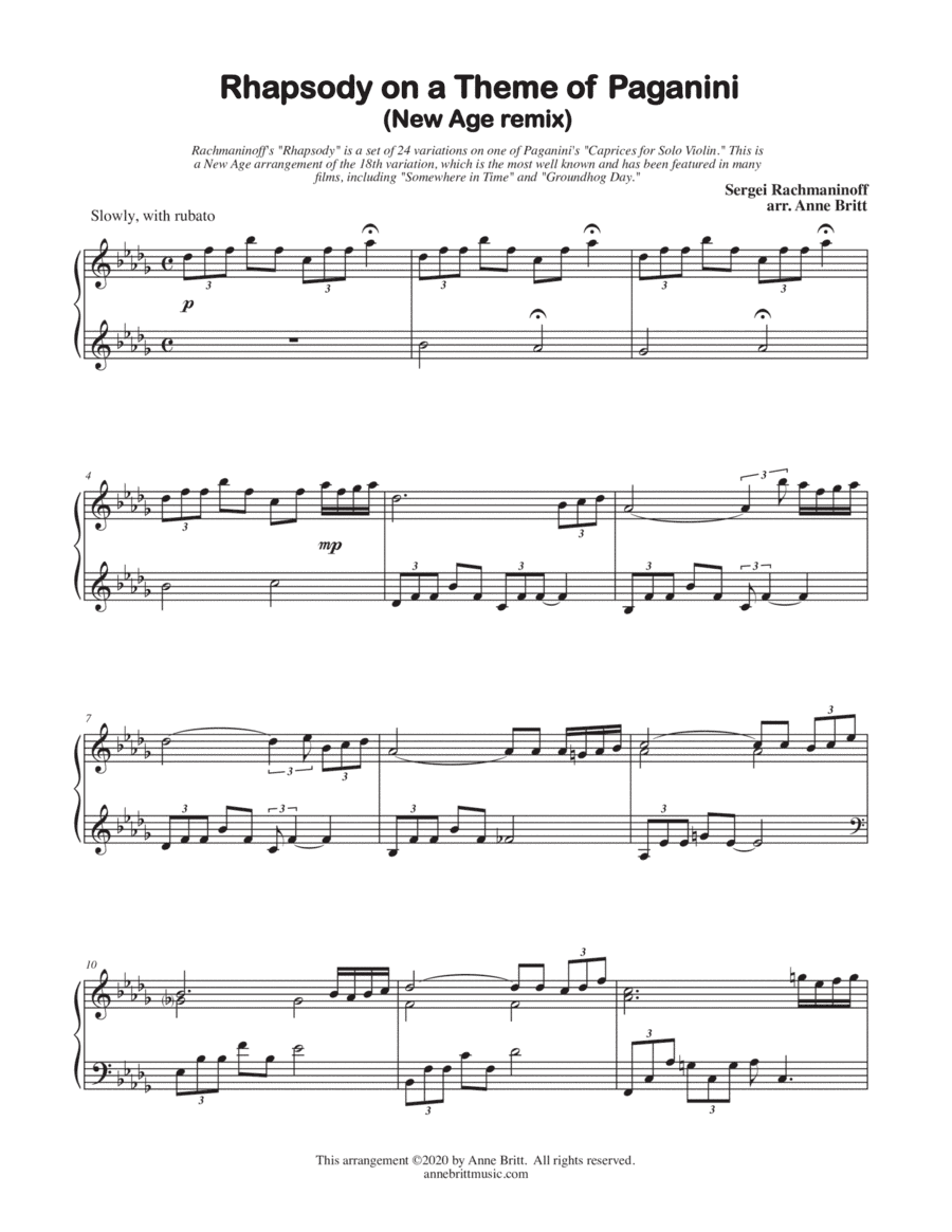 Rhapsody on a Theme of Paganini (New Age remix) (arr. Anne Britt)