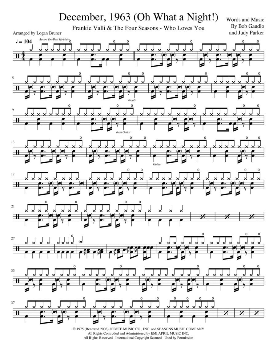 December 1963 (oh, What A Night) (arr. Logan Bruner)