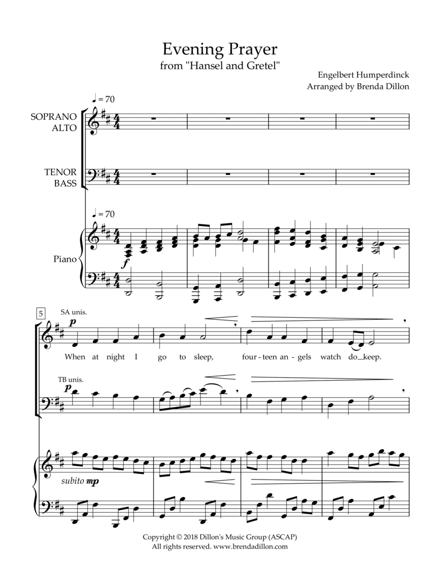 Evening Prayer for SATB Choir and piano accompaniment (arr. Dillon's Music Group)