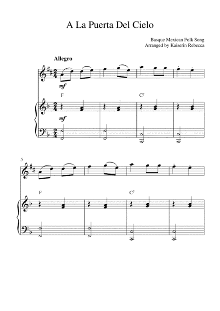 A La Puerta Del Cielo (for alto saxophone solo and piano accompaniment) (arr. Kaiserin Rebecca)