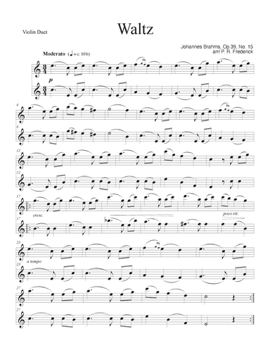 Waltz In Ab Major Op 39, No. 15 (arr. P. R. Frederick)