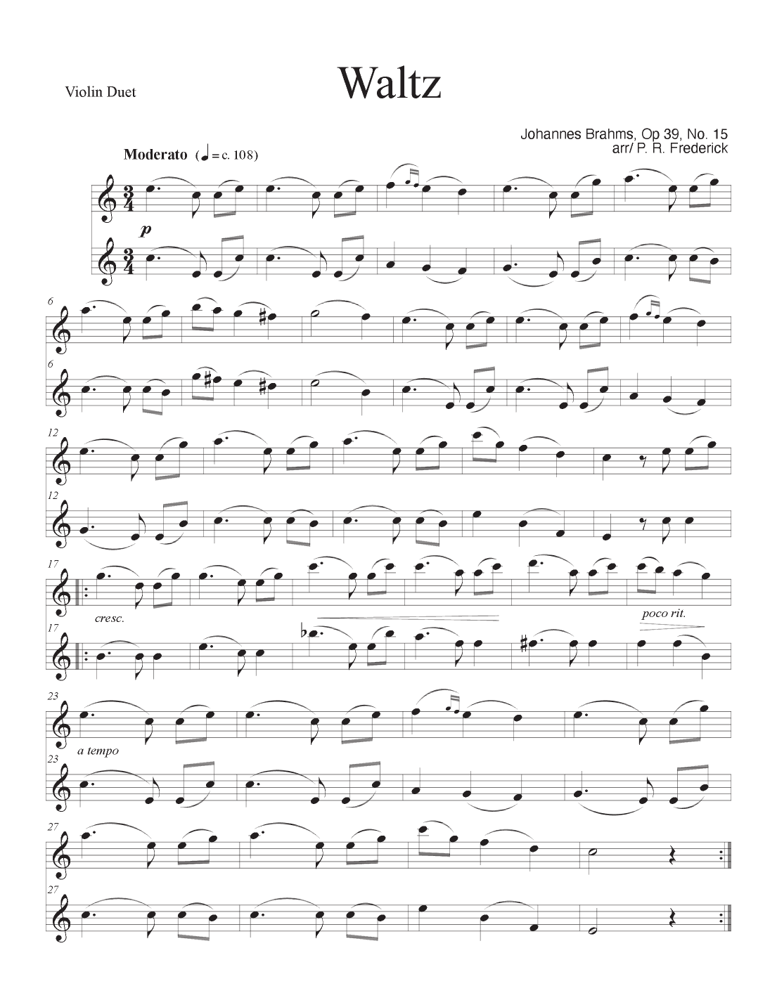 Waltz In Ab Major Op 39, No. 15 (arr. P. R. Frederick)