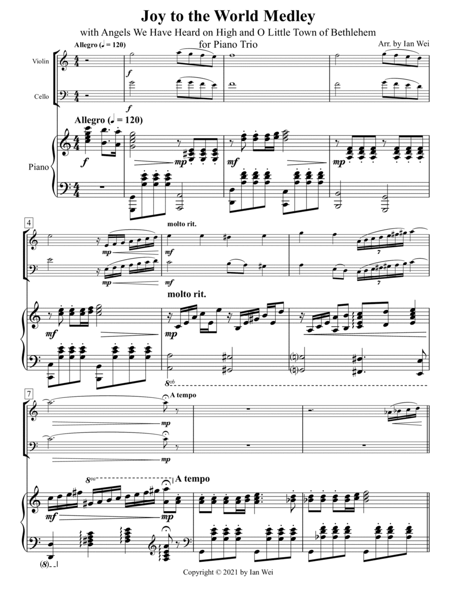 Joy to the World Medley for Piano Trio (arr. Ian Wei)