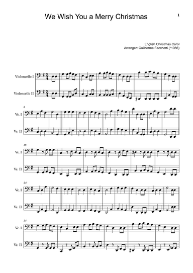 We Wish You a Merry Christmas - For Cello Duet. (arr. Guilherme Facchetti)